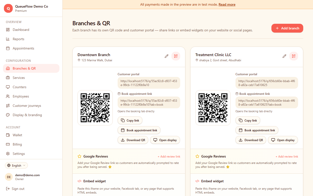 Creating a new branch in QueueFlow