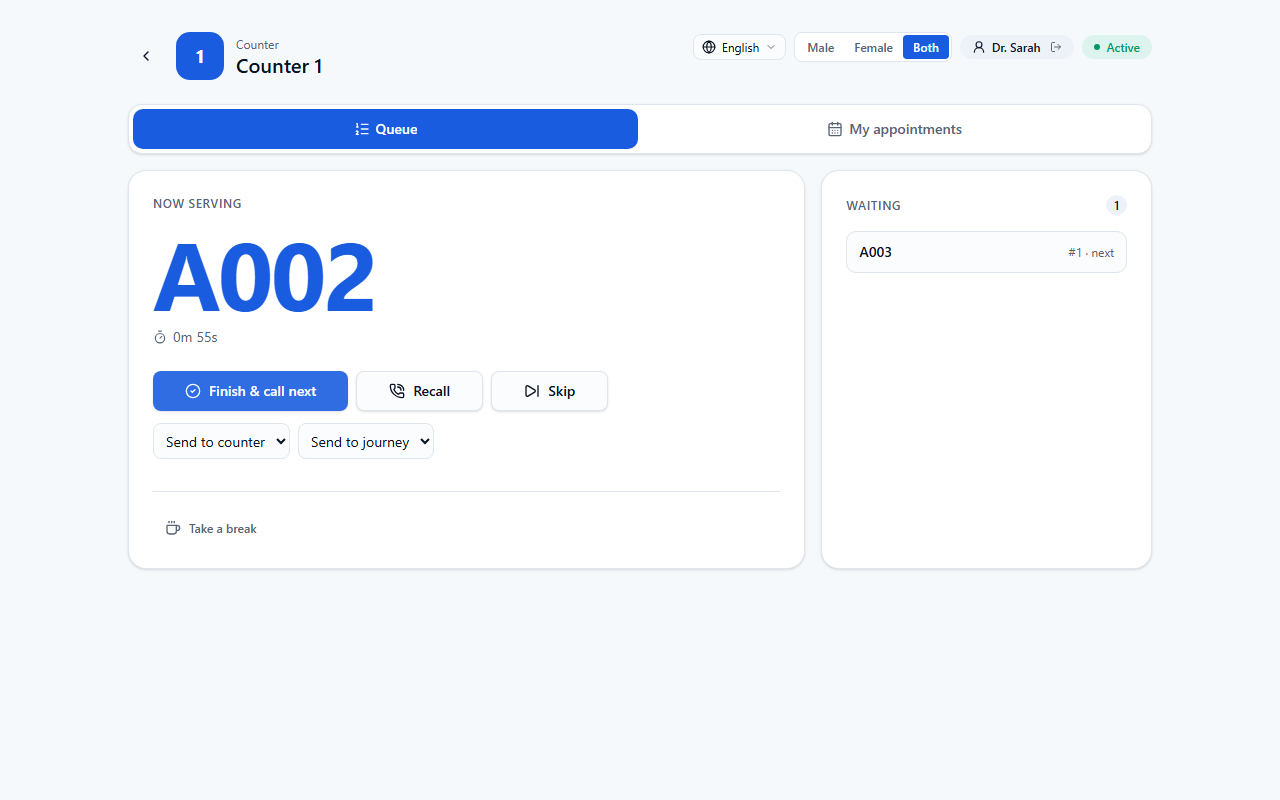 Redirecting a token to another counter or customer journey