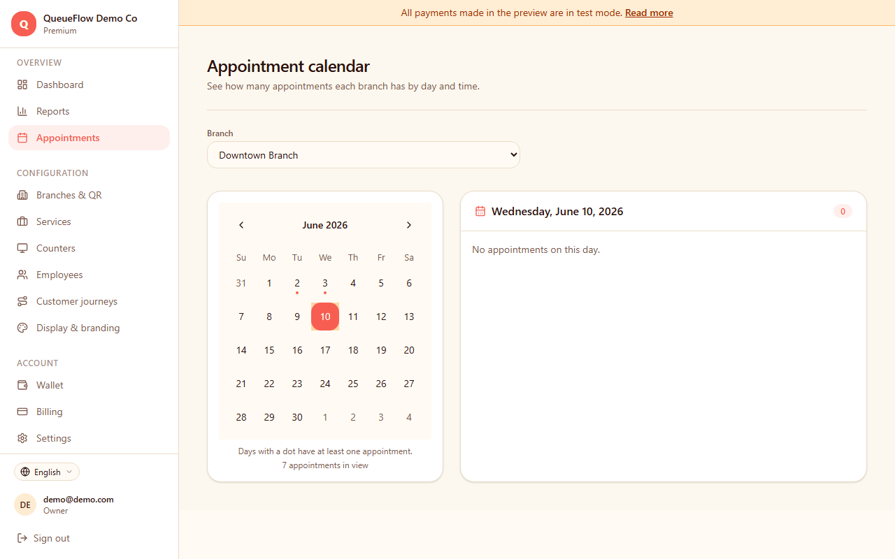 Appointments calendar and due-now alert