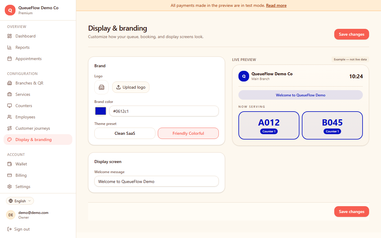 Branding settings page